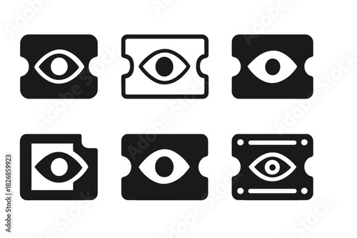 Film Icon Variations. watching a film. Icon set. Set Logo of watching a film: movie ticket. harmonious logo variations of the same emblematic concept, each