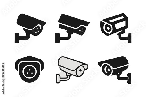 Security Camera Icons. Security camera. Icon set. Set Logo of security camera: infrared night cam. harmonious logo variations of the same emblematic concept,