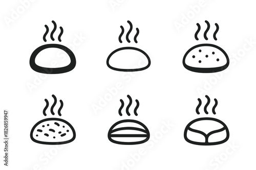 Pita Bread Logos. Making homemade pita bread or flatbreads. Icon set. Set Logo of making homemade pita bread or flatbreads: steaming fresh pita. harmonious