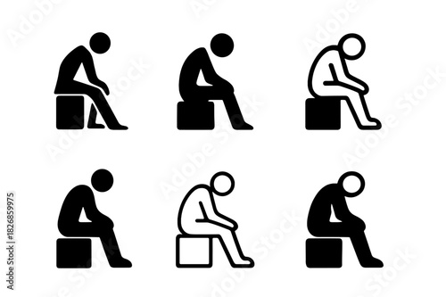 Emotional Exhaustion Icons. Emotional exhaustion. Icon set. Set Logo of emotional exhaustion: slumped posture figure. harmonious logo variations of the same