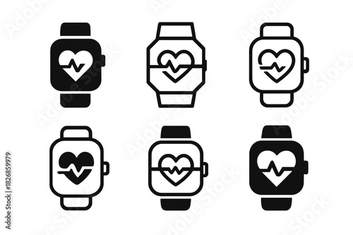 Wearable Health Icons. wearable health devices. Icon set. Set Logo of wearable health devices: health tracking app icon. harmonious logo variations of the same