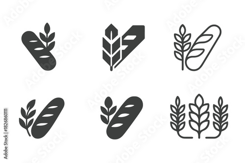 Fresh Bread Icons. fresh bread. Icon set. Set Logo of fresh bread: baguette and wheat stalk. harmonious logo variations of the same emblematic concept, each