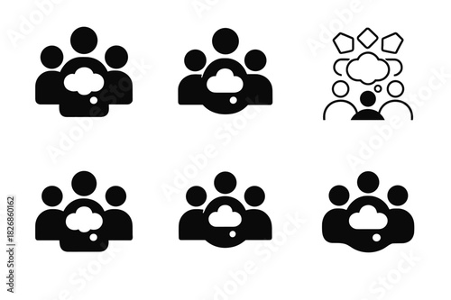 Neurodiversity Workspace Icons. Neurodiversity-friendly workspaces. Icon set. Set Logo of neurodiversity-friendly workspaces: inclusive team around thought