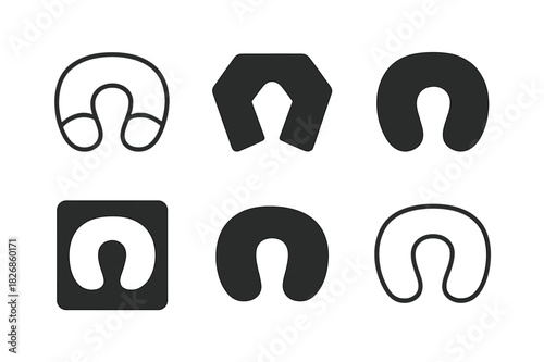 Pillow Icon Variations. Pillows and cushions. Icon set. Set Logo of pillows and cushions: neck pillow. harmonious logo variations of the same emblematic
