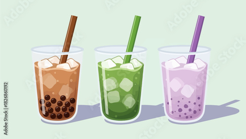 Refreshing Bubble Tea Trio A Sweet and Creamy Delight with Tapioca Pearls