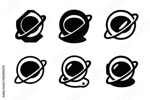 Astronaut Logo Variations. astronaut window. Icon set. Set Logo of astronaut window: orbit path through visor ring. harmonious logo variations of the same