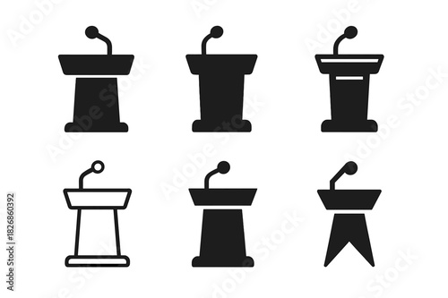 Public Speaking Logos. Public speaking classes and debate competitions. Icon set. Set Logo of Public speaking classes and debate competitions: lectern with