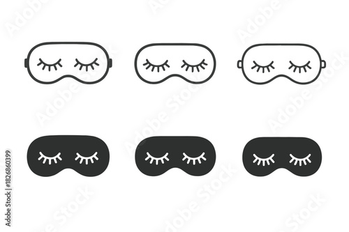 Sleep Mask Logos. Sleep wellness. Icon set. Set Logo of Sleep wellness: sleep mask with closed lashes. harmonious logo variations of the same emblematic