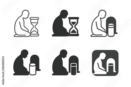 Legacy Icon Set. Contemplating the end of life and legacy. Icon set. Set Logo of Contemplating the end of life and legacy: time capsule cylinder. harmonious