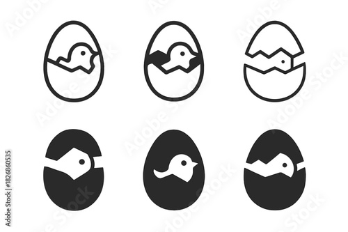 Birth Icon Variations. Birth. Icon set. Set Logo of Birth: egg cracking open. harmonious logo variations of the same emblematic concept, each with different