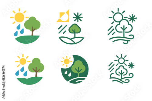 Seasonal Icon Set. seasonal weather changes in natural environments. Icon set. Set Logo of seasonal weather changes in natural environments: sun, rain, snow,