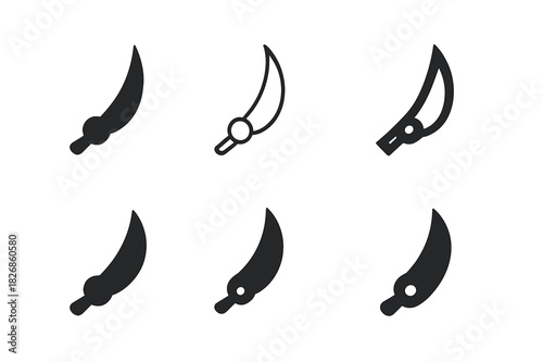 Clock Hands Icon Set. Clock hands. Icon set. Set Logo of Clock hands: Crescent arc hands. harmonious logo variations of the same emblematic concept