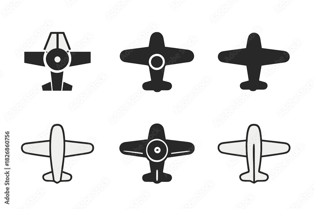 Fototapeta premium Historic Transport Icons. Historical transportation methods (ships, planes, automobiles). Icon set. Set Logo of historical transport: propeller airplane.