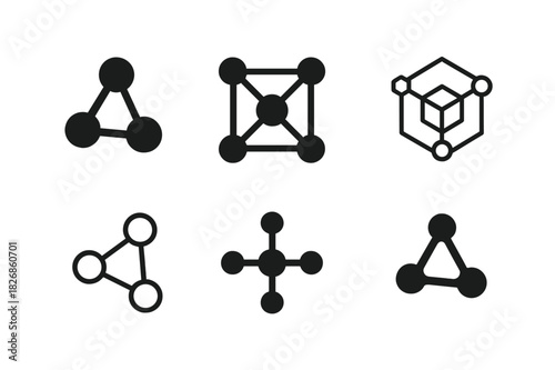 Molecule Logo Variations. Molecules. Icon set. Set Logo of molecules: molecular lattice. harmonious logo variations of the same emblematic concept, each with