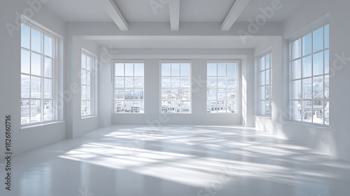 Wallpaper Mural Bright expansive interior space flooded with natural light from large windows overlooking a city view Torontodigital.ca