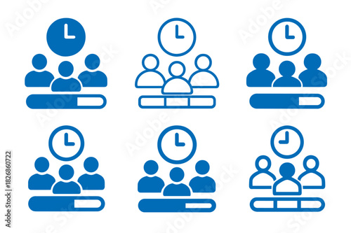 Remote Team Icons. remote team productivity. Icon set. Set Logo of remote team productivity: clock and progress bar. harmonious logo variations of the same