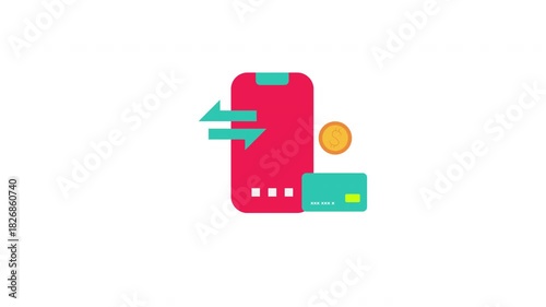 Animation a phone with a credit card and a coin on it