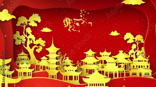 Happy Chinese New Year 2026 Greetings Text Background Animation With Horse Symbol.
