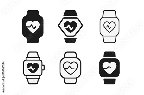 Wearable Health Icons. wearable health devices. Icon set. Set Logo of wearable health devices: health tracking app icon. harmonious logo variations of the same