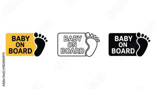 Baby on board car safety sign vector illustration set icon