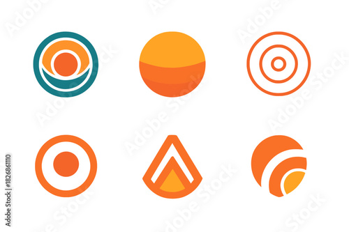 Earth Layers Icons. Earth layers. Icon set. Set Logo of earth layers: sliced globe revealing colored concentric layers. harmonious logo variations of the same