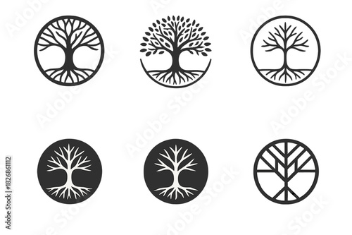 Tree of Life Logos. Contemplating the end of life and legacy. Icon set. Set Logo of Contemplating the end of life and legacy: tree of life with