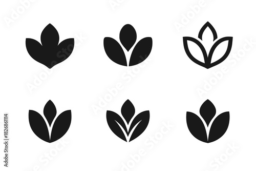 Flower Petal Logos. Function of flower petals. Icon set. Set Logo of flower petal function: stylized petal formation. harmonious logo variations of the same