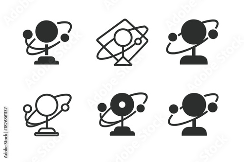 Educational Toy Logos. Educational toys. Icon set. Set Logo of Educational toys: solar system model orrery. harmonious logo variations of the same emblematic