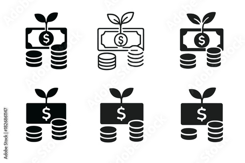 Startup Crowdfunding Icons. Crowdfunding for Startups. Icon set. Set Logo of Crowdfunding for Startups: Money Pile. harmonious logo variations of the same