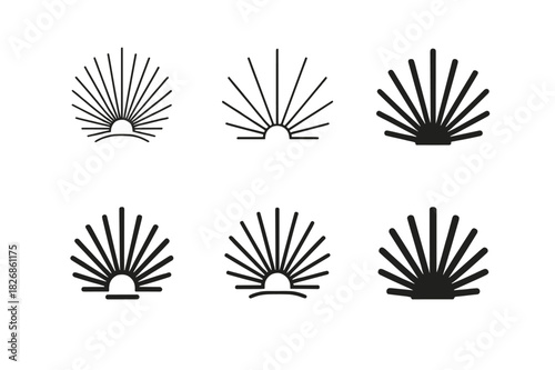 Radiant Logo Variations. light show. Icon set. Set Logo of light show: radiating lines. harmonious logo variations of the same emblematic concept, each with