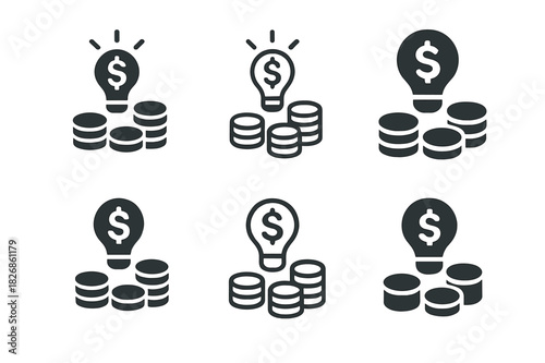 Startup Crowdfunding Icons. Crowdfunding for Startups. Icon set. Set Logo of Crowdfunding for Startups: Money Pile. harmonious logo variations of the same
