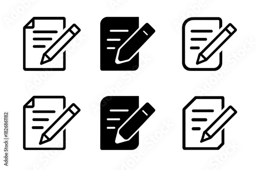 Theater Emblem Logos. Theater rehearsal scene. Icon set. Set Logo of Theater rehearsal scene: script and pencil. harmonious logo variations of the same