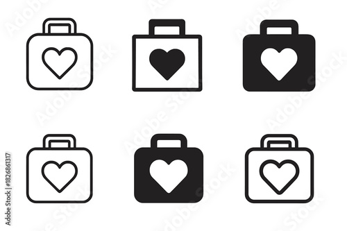 Childhood Obesity Icons. childhood obesity prevention. Icon set. Set Logo of childhood obesity prevention: lunchbox with heart symbol. harmonious