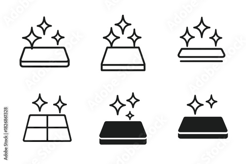 Kitchen Counter Logos. Tidying up the kitchen counters. Icon set. Set Logo of Tidying up the kitchen counters: sparkling countertop. harmonious logo variations