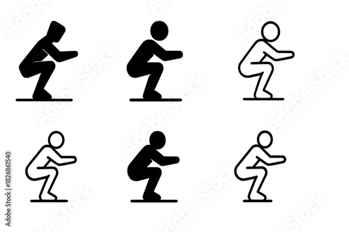 Plyometric Logo Variations. plyometrics. Icon set. Set Logo of plyometrics: athlete landing from jump. harmonious logo variations of the same emblematic