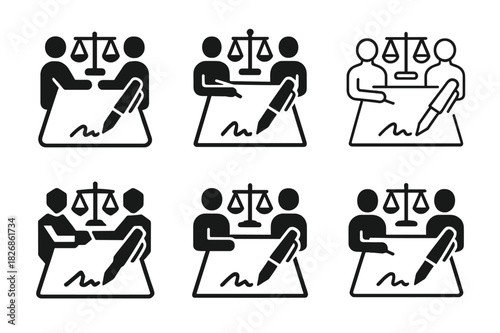 Mediation Logo Variations. Lawyers participating in alternative dispute resolution (mediation). Icon set. Set Logo of Lawyers participating in alternative