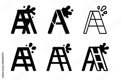 DIY Icon Variations. DIY home improvement. Icon set. Set Logo of DIY home improvement: step ladder with paint splatter. harmonious logo variations of the same