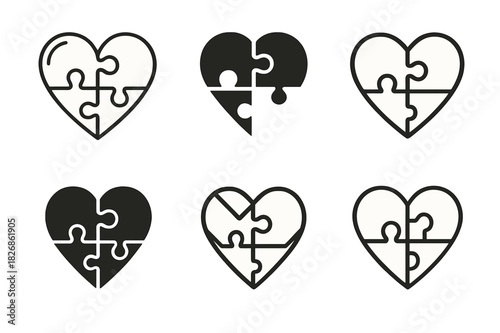 Harmony Puzzle Hearts. Creating positive relationship habits for long-term success. Icon set. Set Logo of creating positive relationship habits for long-term