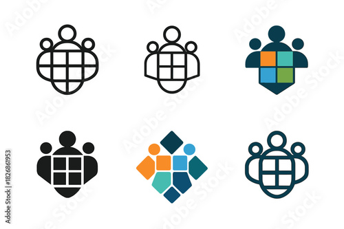 Diverse Team Logos. Building and leading diverse teams in business. Icon set. Set Logo of Building and leading diverse teams in business: culture mosaic tiles.