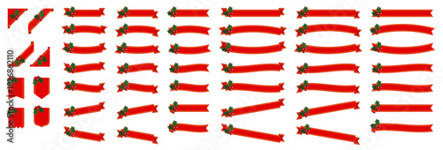 ヒイラギ飾り　クリスマス用赤いリボンフレームセット
