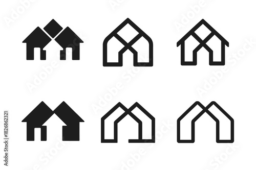 Blended Family Logos. Relationship dynamics in blended families. Icon set. Set Logo of blended families: two homes merging into one. harmonious logo variations