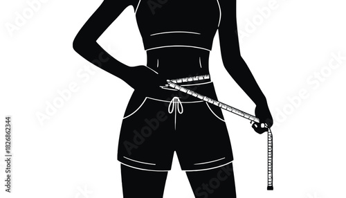 Weight loss concept woman measuring waist with measuring tape