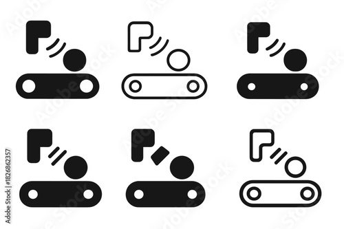 Conveyor Sensor Icons. conveyor system sensors. Icon set. Set Logo of conveyor system sensors: object detection beam. harmonious logo variations of the same