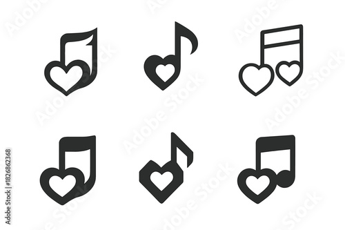 Artistic Love Icons. Love and affection through artistic expressions (painting, music). Icon set. Set Logo of love and affection through artistic expressions: