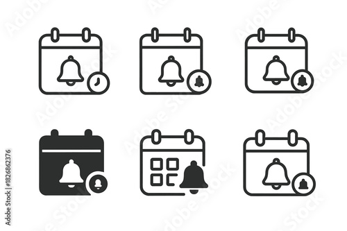 Digital Classroom Icons. Digital classroom interface. Icon set. Set Logo of Digital classroom interface: lesson calendar with reminder bell. harmonious logo