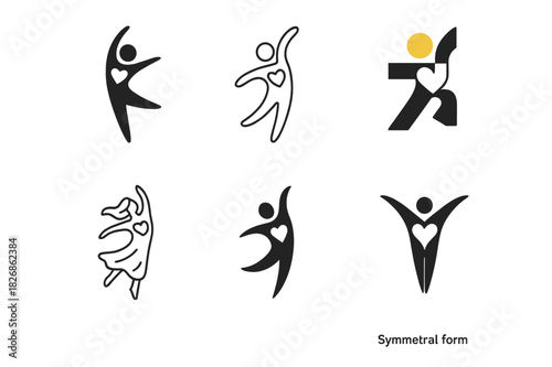 Dance Therapy Logos. dance therapy and emotional healing. Icon set. Set Logo of dance therapy and emotional healing: expressive dancer pose. harmonious logo