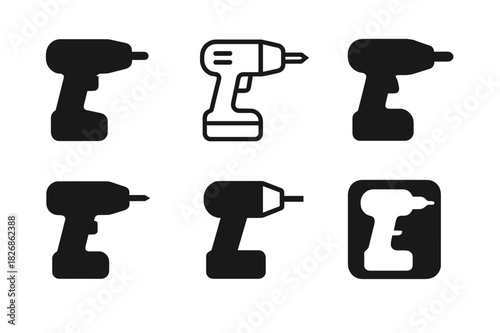 DIY Tool Logos. DIY home improvement. Icon set. Set Logo of DIY home improvement: cordless drill with bit. harmonious logo variations of the same emblematic