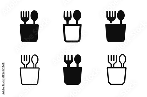 Kitchen Tidy Icons. Tidying up the kitchen counters. Icon set. Set Logo of Tidying up the kitchen counters: utensil holder. harmonious logo variations of the