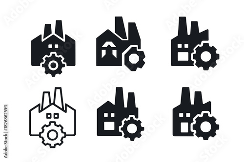 Autonomous Manufacturing Icons. Autonomous manufacturing. Icon set. Set Logo of autonomous manufacturing: smart factory building. harmonious logo variations of