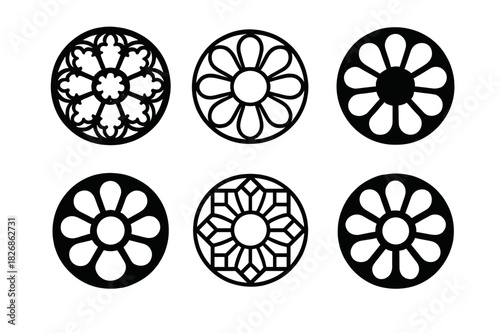 Historical Emblem Variations. Historical artwork. Icon set. Set Logo of historical artwork: stained glass window rosette. harmonious logo variations of the